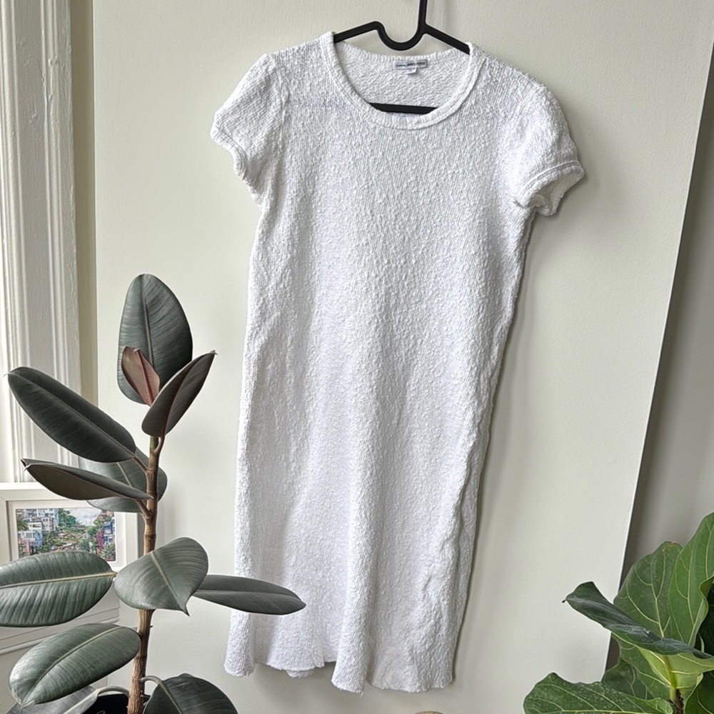 White Textured Short Sleeve Dress
